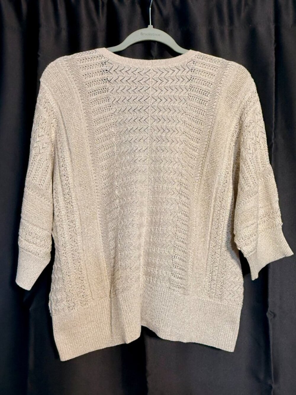 White House Black Market XL Metallic Shimmer Open Knit Cardigan Sweater Beige - Picture 4 of 7